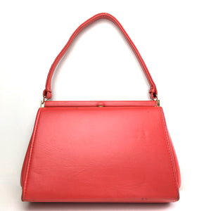 Vintage 60s Lipstick Red Classic Ladylike Bag in Faux Leather-Vintage Handbag, Kelly Bag-Brand Spanking Vintage