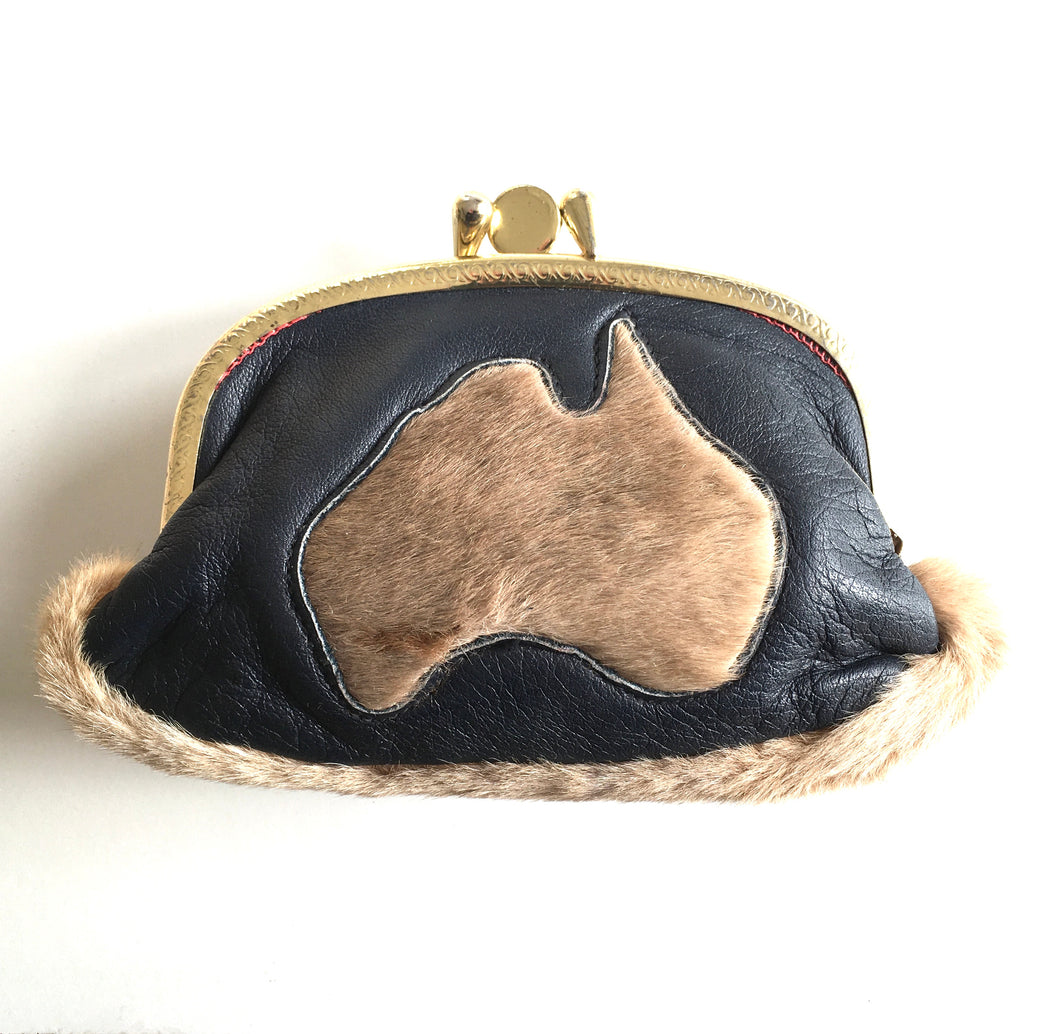 Quirky Little Black Leather And Kangaroo Fur Purse-Accessories, For Her-Brand Spanking Vintage