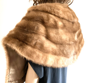 Vintage 50s Glamorous Pastel Mink Stole with Collar and Silk Lining-Accessories, For Her-Brand Spanking Vintage