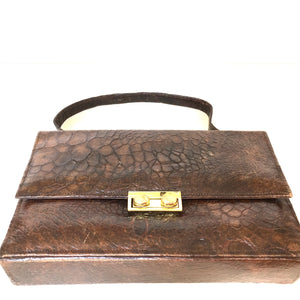 Vintage 50s/60s Leather Lined Satchel Style Turtle Skin Handbag In Excellent Condition-Vintage Handbag, Exotic Skins-Brand Spanking Vintage
