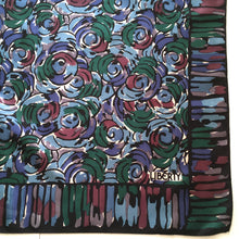 Load image into Gallery viewer, Vintage Liberty of London Silk Scarf in Modernist Circles Design in Black, Blues, Green, Ivory and Wine Made in England-Scarves-Brand Spanking Vintage
