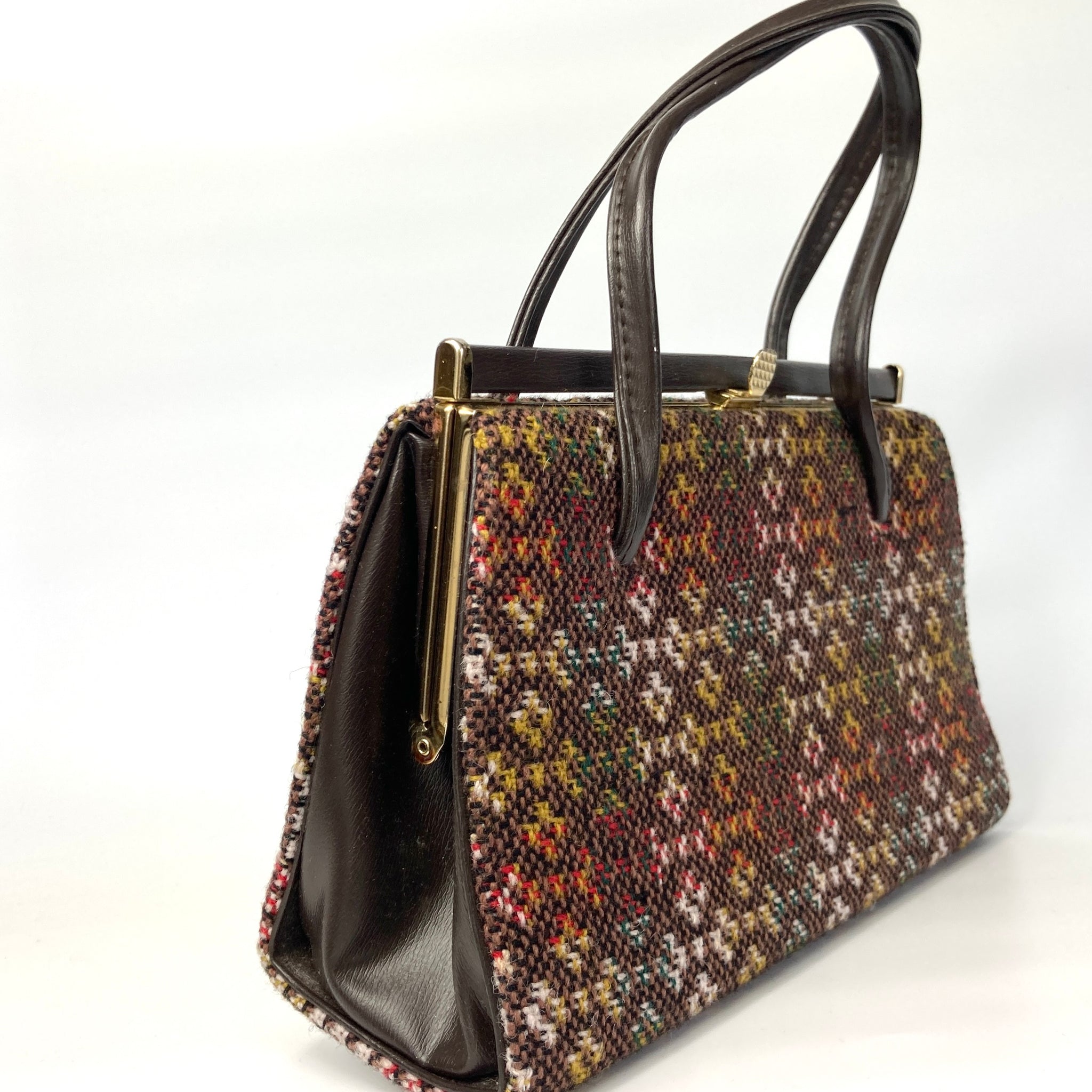 Vintage 70s Large Welsh Wool Woven Tapestry Dolly Bag Handbag in