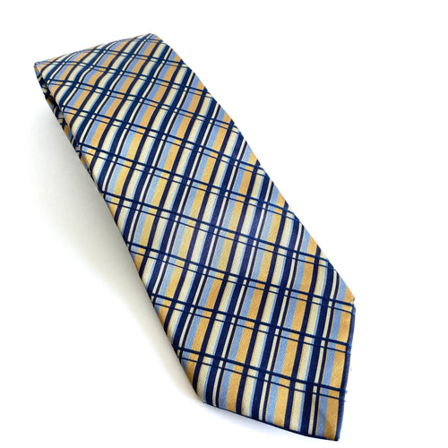 Vintage 90s Classic Gentlemen's Silk Tie in Navy,Gold,Yellow,Pale Blue-Accessories, For Him-Brand Spanking Vintage
