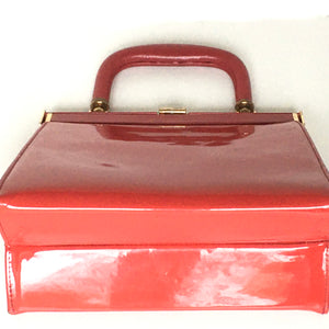 Vintage 50s/60s Lipstick Red Patent Leather Handbag Coin Purse By Riviera-Vintage Handbag, Top Handle Bag-Brand Spanking Vintage