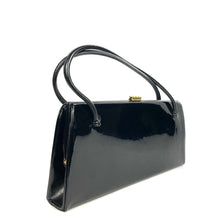 Load image into Gallery viewer, Vintage 60s/70s Black Patent Leather Classic Slim Ladylike Bag, Top Handle Bag,w/Cerise Silk Lining by Waldybag-Vintage Handbag, Kelly Bag-Brand Spanking Vintage
