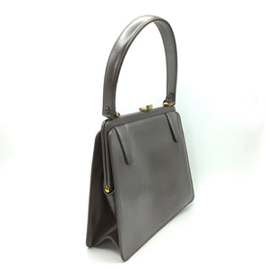 Vintage 50s/60s Lodix Taupe/Mushroom Pearlescent Leather Bag with Matching Purse and Mirror-Vintage Handbag, Kelly Bag-Brand Spanking Vintage