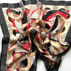 Vintage 80s Large Silk Scarf in Psychedelic Red/Taupe/White/Grey/Black Shadow Stripe Made in Italy-Scarves-Brand Spanking Vintage