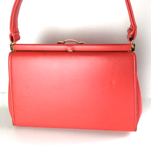 Vintage 60s Lipstick Red Classic Ladylike Bag in Faux Leather-Vintage Handbag, Kelly Bag-Brand Spanking Vintage