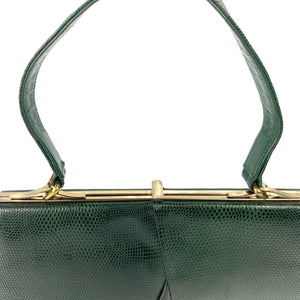 RESERVED Vintage 50s/60s Green/Black Lizard Skin Top Handle Bag/Coin Purse by Marquessa Made in England-Vintage Handbag, Exotic Skins-Brand Spanking Vintage