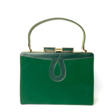 Load image into Gallery viewer, Vintage 50s 60s Dainty Green Faux Leather Top Handle, Clasp Top Bag, Mrs Maisel Bag by Annette Handbags Made in US-Vintage Handbag, Kelly Bag-Brand Spanking Vintage
