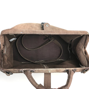 Vintage 80s Leather Faux Lizard Style Taupe Holdall/Overnight Bag/Carpet Bag Style Grip w/ Shoulder Strap Made in India-Vintage Handbag, Large Handbag-Brand Spanking Vintage