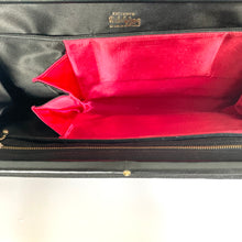 Load image into Gallery viewer, Vintage 50s/60s Wide Slim Black Grosgrain Waldybag with Fuschia Silk Lining/ Silk Coin Purse Made in England-Vintage Handbag, Top Handle bag-Brand Spanking Vintage
