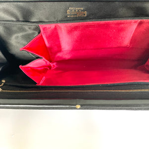 Vintage 50s/60s Wide Slim Black Grosgrain Waldybag with Fuschia Silk Lining/ Silk Coin Purse Made in England-Vintage Handbag, Top Handle bag-Brand Spanking Vintage