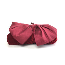 Load image into Gallery viewer, Vintage 70s 80s Raspberry Red Velvet Clutch Bag Evening/Occasion w/ Silver Kisslock Clasp and Large Taffeta Bow-Vintage Handbag, Evening Bag-Brand Spanking Vintage
