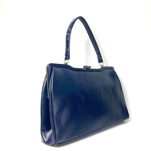 Vintage 50s/50s Large Classic Handbag, Top Handle Bag in Royal Blue w/Chrome Frame by Bagcraft-Vintage Handbag, Kelly Bag-Brand Spanking Vintage