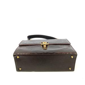 SALE Vintage 50s/60s Mappin & Webb Unused Chocolate Brown Lizard Skin Jackie O Bag, Top Handle Bag, Made In England-Vintage Handbag, Exotic Skins-Brand Spanking Vintage