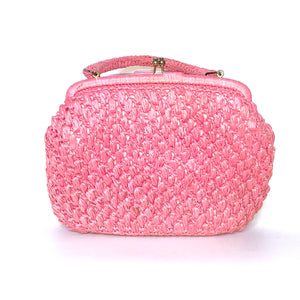Vintage 60s Raffia Kisslock Clasp Handbag, Dolly Bag, Rare Pink by James Florsheim-Vintage Handbag, Dolly Bag-Brand Spanking Vintage