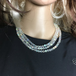 Vintage 50s Triple Strand Aurora Borealis Crystal Necklace-Accessories, For Her-Brand Spanking Vintage