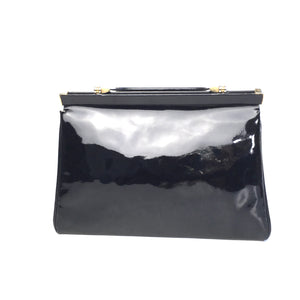 SOLD Vintage 60s 70s Black Patent Leather Gilt Clasp Jackie O Style Bag by Waldybag for Pidduck Hanley-Vintage Handbag, Kelly Bag-Brand Spanking Vintage