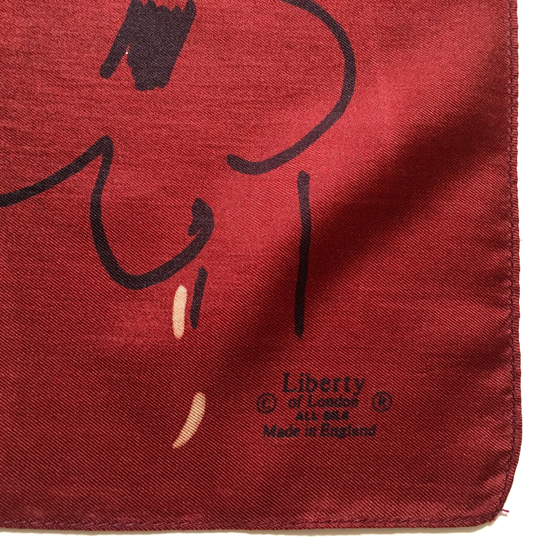 Vintage Liberty of London Silk Scarf in Burgundy/Black/Taupe in Scribble Design Made inEngland-Scarves-Brand Spanking Vintage
