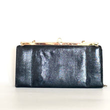 Load image into Gallery viewer, Vintage 70s/80s Clutch Bag In Black Lizard Skin w/ Optional Gilt Chain Made in England-Vintage Handbag, Clutch bags-Brand Spanking Vintage
