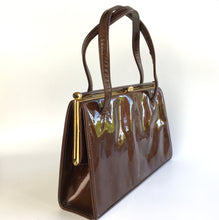 Load image into Gallery viewer, Vintage Holmes Of Norwich Toffee Patent Classic Ladylike Bag-Vintage Handbag, Kelly Bag-Brand Spanking Vintage
