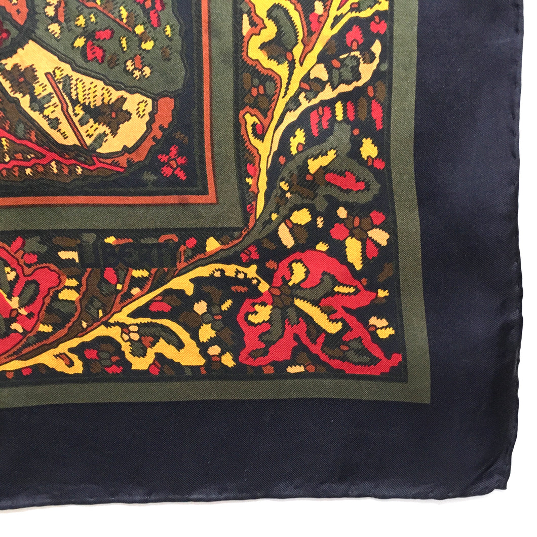 Large Liberty of London Classic Paisley Silk Scarf in Black/Mustard/Burgundy/Green with Black Border-Scarves-Brand Spanking Vintage