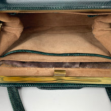 Load image into Gallery viewer, Vintage 1950s/60s Lodix Green Lizard Skin Classic Ladylike Handbag, Top Handle Bag, Made In England-Vintage Handbag, Exotic Skins-Brand Spanking Vintage
