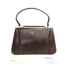 Load image into Gallery viewer, Vintage Marquessa 50s/60s Dark Chocolate Lizard Skin Top Handle Bag Unused-Vintage Handbag, Exotic Skins-Brand Spanking Vintage
