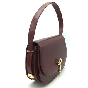 SOLD Vintage 80s Classic Horsebit/Stirrup Gilt Clasp Burgundy Red Calf Leather Shoulder Bag/Handbag with Matching Purse Made in Italy-Vintage Handbag, Kelly Bag-Brand Spanking Vintage