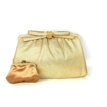 Load image into Gallery viewer, Vintage 50s/60s Elegant Evening/Occasion Gold Lurex Clutch Bag w/ Bow and Diamante Clasp By After Five USA-Vintage Handbag, Evening Bag-Brand Spanking Vintage
