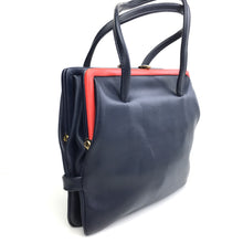 Load image into Gallery viewer, Vintage 50s 60s Navy With Red Trim Twin Handled Faux Leather Double Dolly Bag-Vintage Handbag, Dolly Bag-Brand Spanking Vintage
