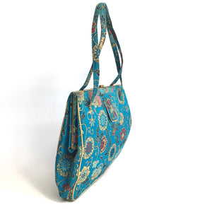 Vintage 50s Turquoise Silk Emboidered Chinese Small Handbag Evening/Occasion Bag-Vintage Handbag, Evening Bag-Brand Spanking Vintage