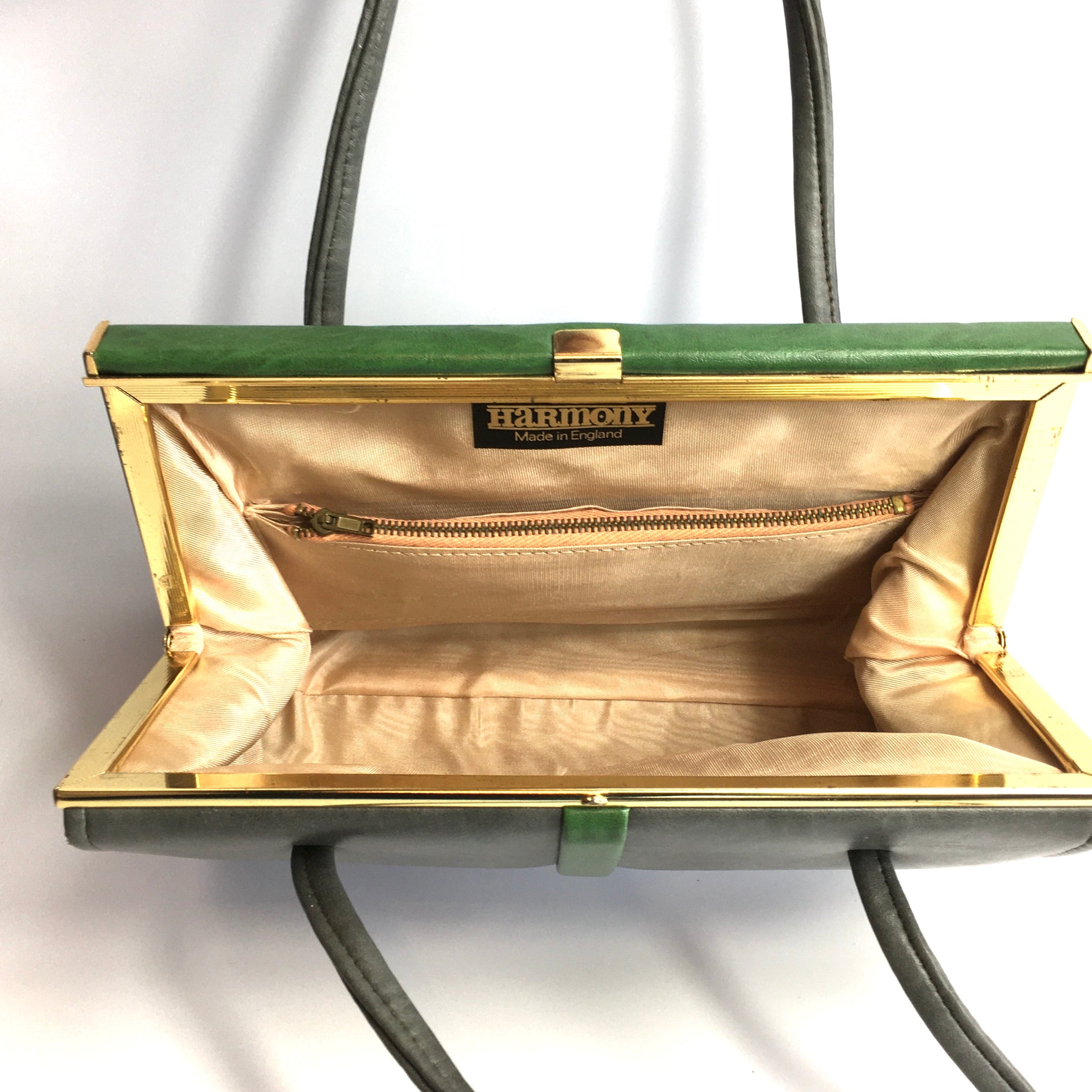 Vintage 50s Faux Leather Grey Green Twin Handled Bag by Harmony