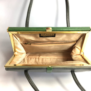 Vintage 50s Faux Leather Grey/Green Twin Handled Bag by Harmony Made in England-Vintage Handbag, Kelly Bag-Brand Spanking Vintage