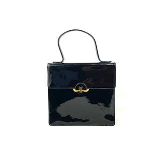 SOLD Vintage 60s 70s Black Patent Leather Gilt Clasp Jackie O Style Handbag by Waldybag-Vintage Handbag, Kelly Bag-Brand Spanking Vintage