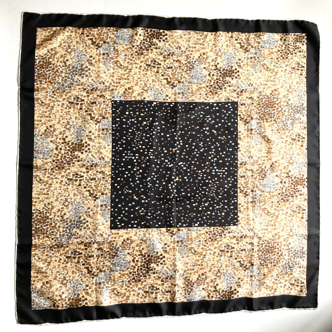Vintage Silk Scarf By Jaeger In Black, Grey, Ivory, Brown And Taupe Made In Italy-Scarves-Brand Spanking Vintage