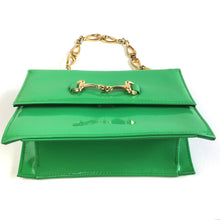 Load image into Gallery viewer, Vintage 80s Spring Green Patent Leather Dainty Chain Handle Clutch Bag with Horsebit Clasp by Jane Shilton-Vintage Handbag, Clutch Bag-Brand Spanking Vintage
