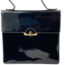 Load image into Gallery viewer, SOLD Vintage 60s 70s Black Patent Leather Gilt Clasp Jackie O Style Handbag by Waldybag-Vintage Handbag, Kelly Bag-Brand Spanking Vintage

