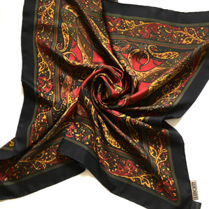 Large Liberty of London Classic Paisley Silk Scarf in Black/Mustard/Burgundy/Green with Black Border-Scarves-Brand Spanking Vintage