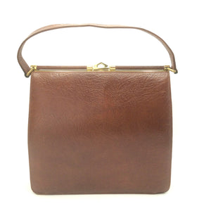 Vintage 50s Dark Tan Brown Textured Leather Bag by Salisburys Made in England-Vintage Handbag, Kelly Bag-Brand Spanking Vintage