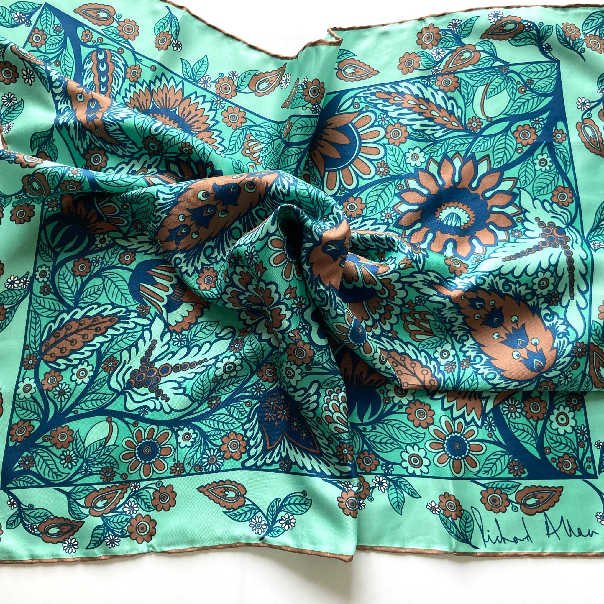 Vintage Collectable Silk Scarf By Richard Allan In Turquoise/Sea Green ...