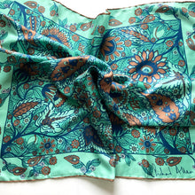 Load image into Gallery viewer, Vintage Collectable Silk Scarf By Richard Allan In Turquoise/Sea Green/Navy Blue And Tobacco Brown in Stylised Floral Design-Scarves-Brand Spanking Vintage
