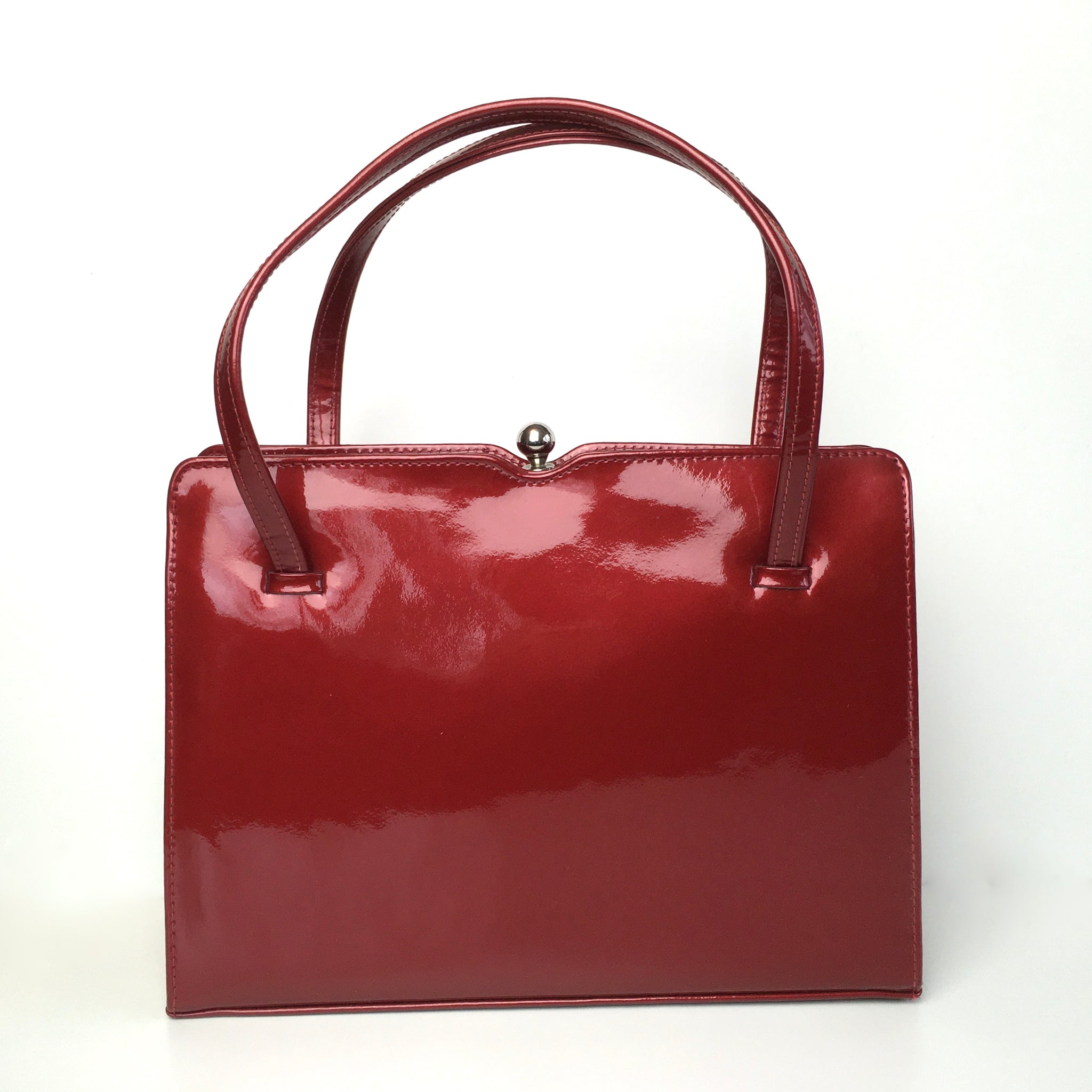 Vintage 50s Candy Apple Red Patent Leather Kelly Handbag