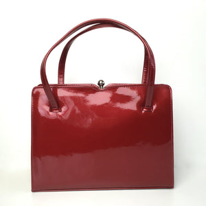 Vintage 50s/60s Cherry Red Patent Leather Classic Ladylike Bag w/ Silver Tone Clasp by MacLaren Made in England-Vintage Handbag, Kelly Bag-Brand Spanking Vintage