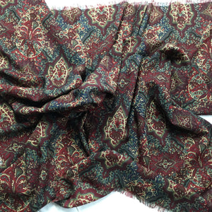 Vintage 80s Liberty of London Varuna Wool Shawl in Classic Paisley Burgundy, Blue, Green And Cream-Scarves-Brand Spanking Vintage