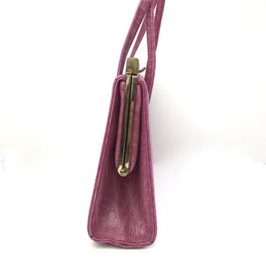 Vintage 60s Leather Faux Crocodile Fuschia Pink Classic Ladylike Bag, Top Handle Mrs Maisel Bag-Vintage Handbag, Kelly Bag-Brand Spanking Vintage