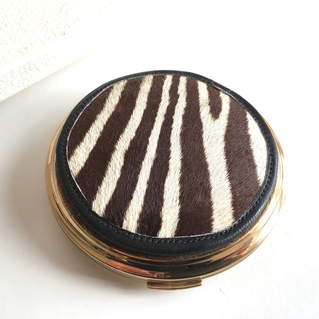 Exquisite Vintage Powder Compact By Stratton in Rare Zebra Skin Design-Accessories, For Her-Brand Spanking Vintage