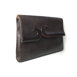 Vintage 30s 40s Art Nouveau Style Brown Textured Leather Clutch Bag and Purse by Waldybag-Vintage Handbag, Clutch Bag-Brand Spanking Vintage
