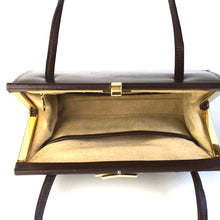Load image into Gallery viewer, Vintage 50s 60s Small And Dainty Brown Leather Ackery Bag with Intricate Gilt Clasp Made in England-Vintage Handbag, Kelly Bag-Brand Spanking Vintage
